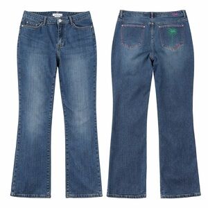 Lilly Pulitzer Bootcut Jeans Women’s sz 12 Stretch Denim Palm Embroidered Pocket